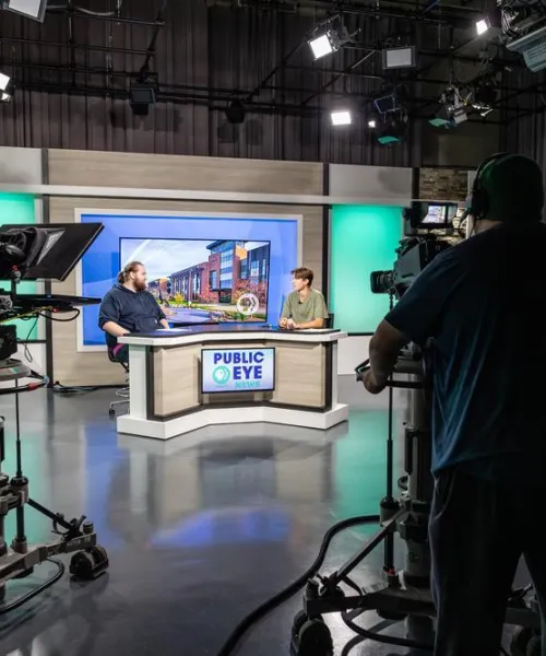 Students in news studio