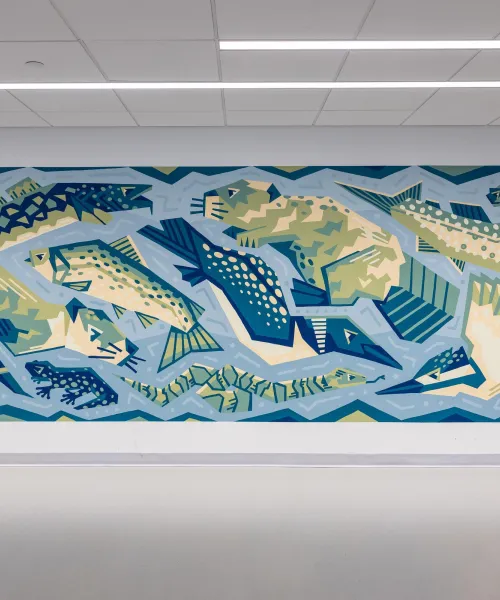 The new mural in the newly renovated Harden Hall painted by Sydney Kuipers.