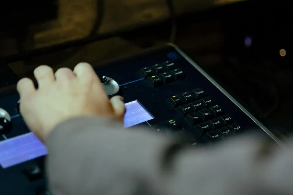 close up of control booth equipment