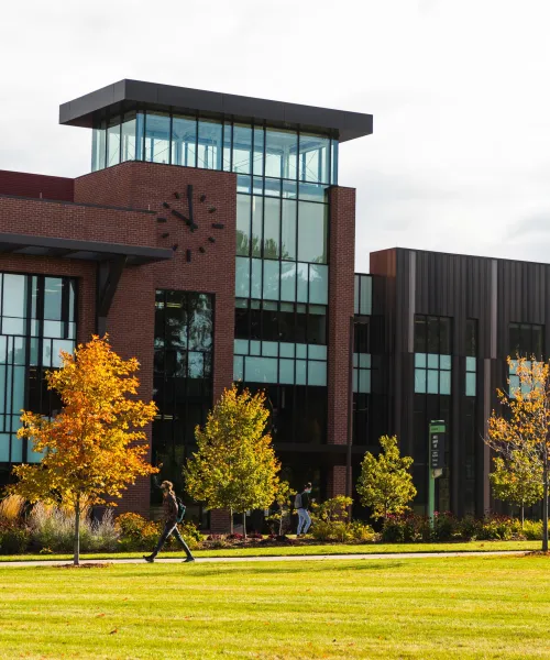 A photograph of the Jamrich building depicting fall colors.