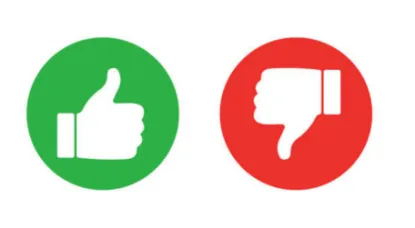 An image of a green thumbs up and a red thumbs down