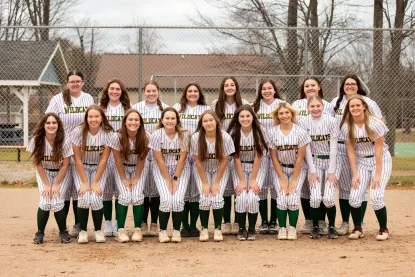 Softball team group photo on field