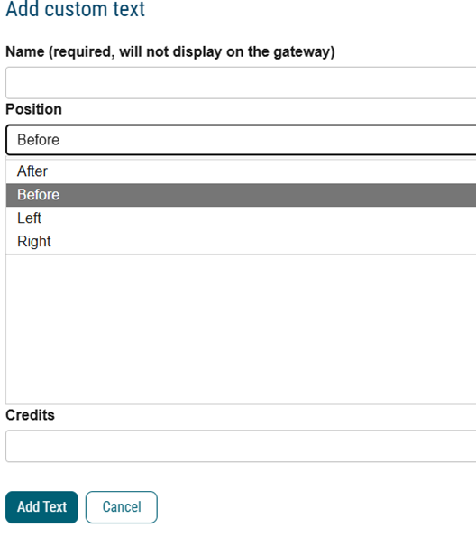screenshot of the "add custom text" window