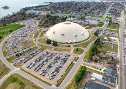 Drones eye view of Superior Dome during a big event