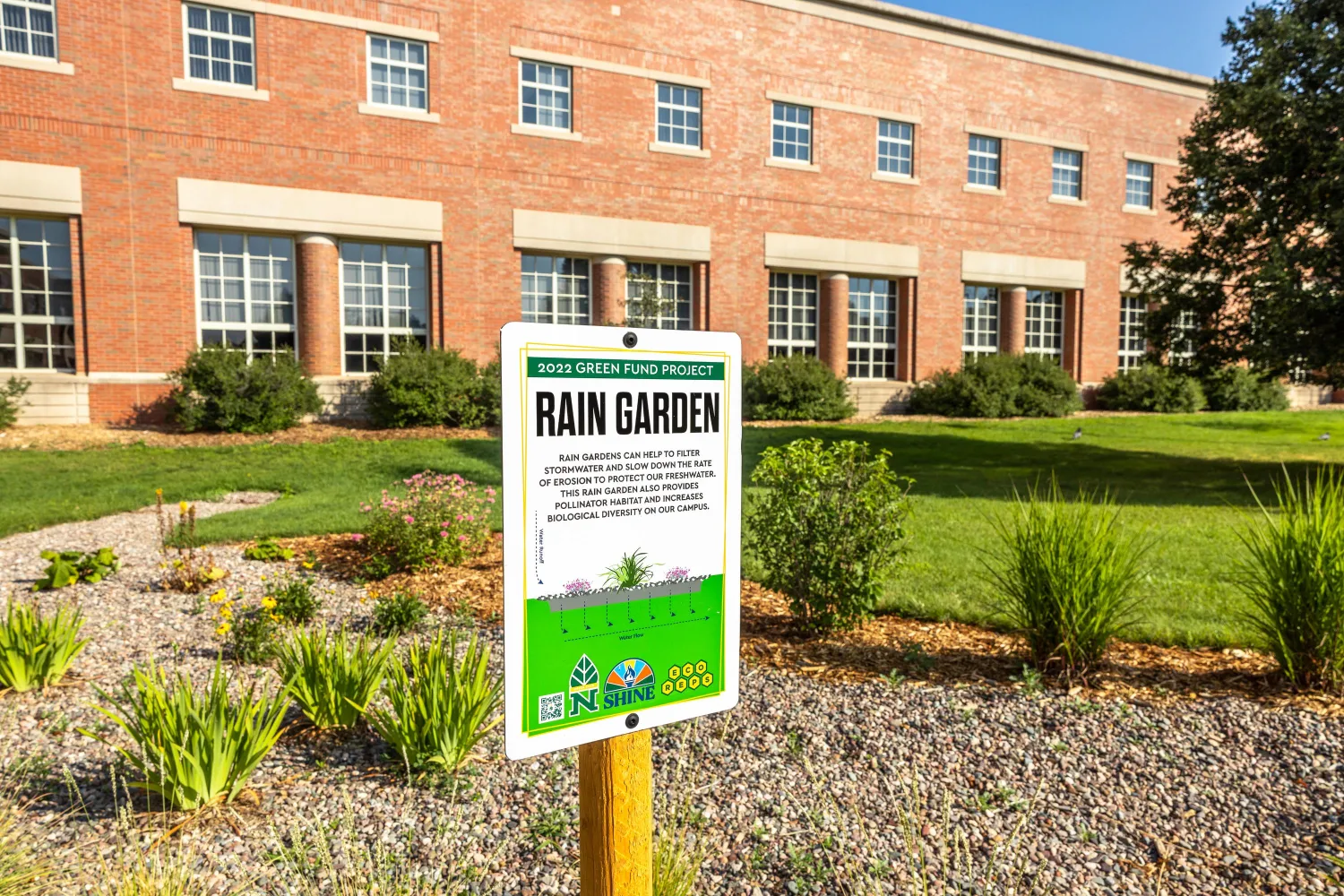 sign that says "2022 Green Fund Project, Rain Garden" 