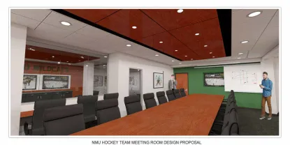 Rendering of the NMU Hockey team meeting room design proposal