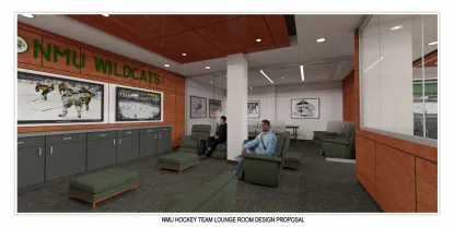Rendering of the NMU Hockey team lounge room design proposal