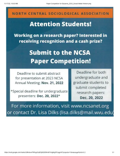 North Central Sociological Association Paper Competition 