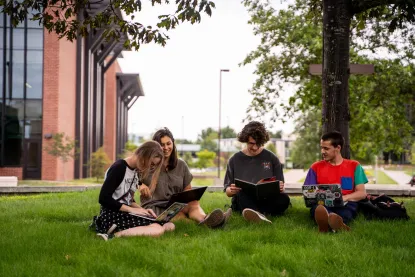 Students outside studying