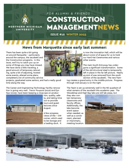 front cover of the 2023 construction management newsletter