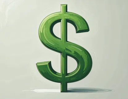 A dark green dollar sign on a light gray background
