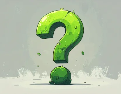 A sketch of a light green question mark on a gray background