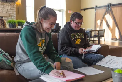 Student studying in The Lodge